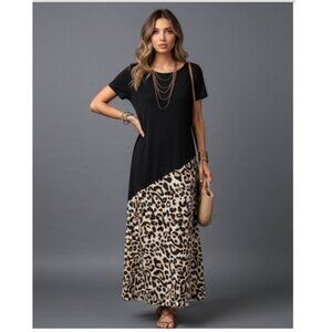 Black Leopard Print Tee Dress